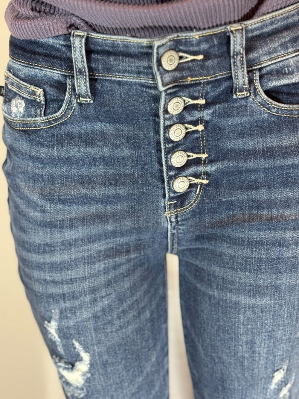 Judy Blue stretch Trouser Flare Ripped Button Fly Jeans Women's 7/28 see descr. - Picture 2 of 8